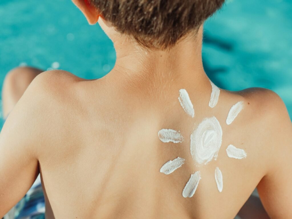 a boy wearing mineral sunscreens