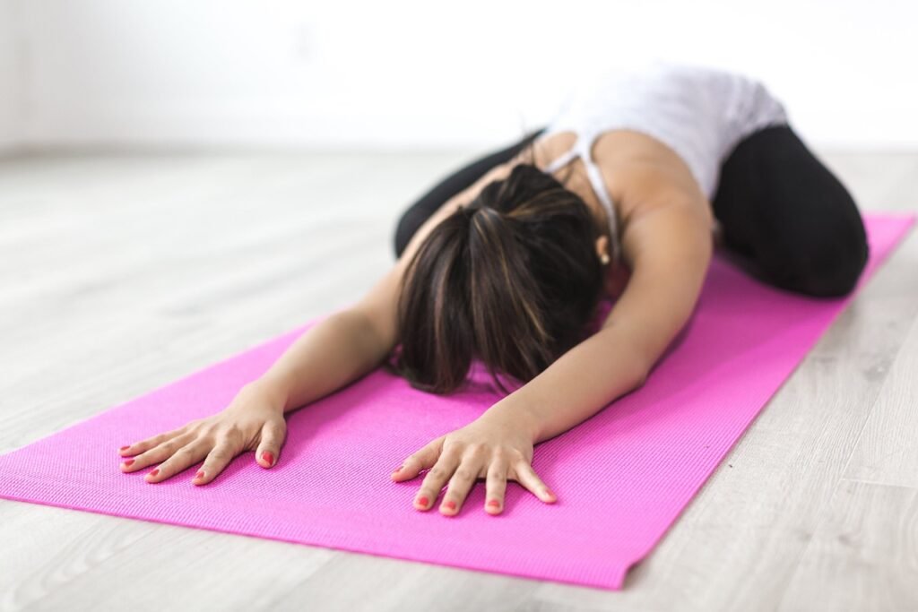 woman, yoga, stretching