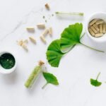 Ginkgo Leaves and Glass Containers with Powder